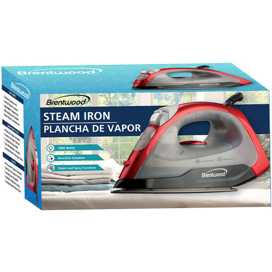 Brentwood MPI-54 Non-Stick Steam Iron Red 1000W 120 Volt