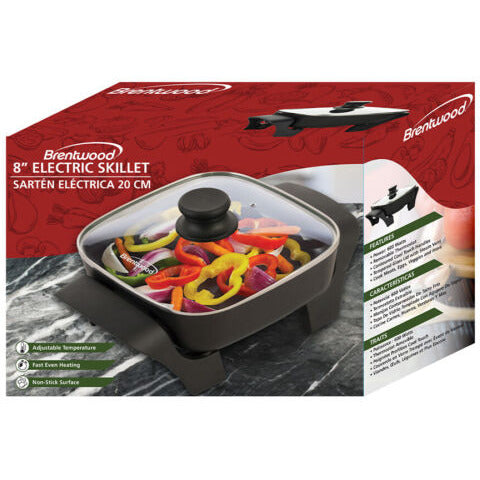 Brentwood SK-46 600W 8 Inch Nonstick Electric Skillet with Glass Lid 120V