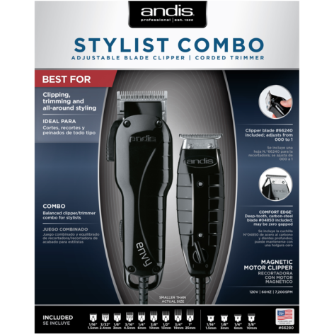 Andis 66280 Stylist Combo Adjustable Blade Clipper Corded Black T-Outliner