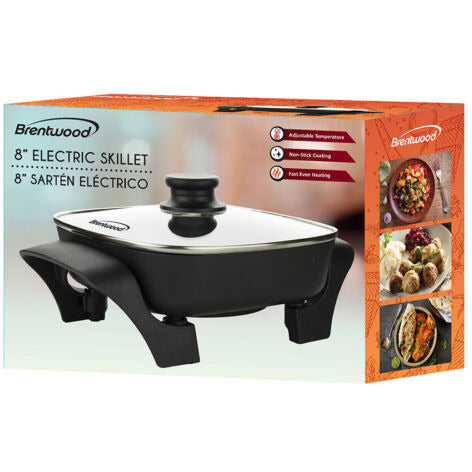 Brentwood SK-46 600W 8 Inch Nonstick Electric Skillet with Glass Lid 120V