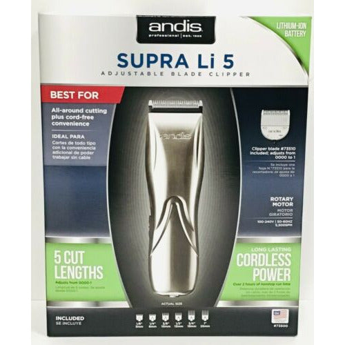 Andis #73500 Supra Li 5 Adjustable Blade Cordless Clipper + 6pc Guide Set